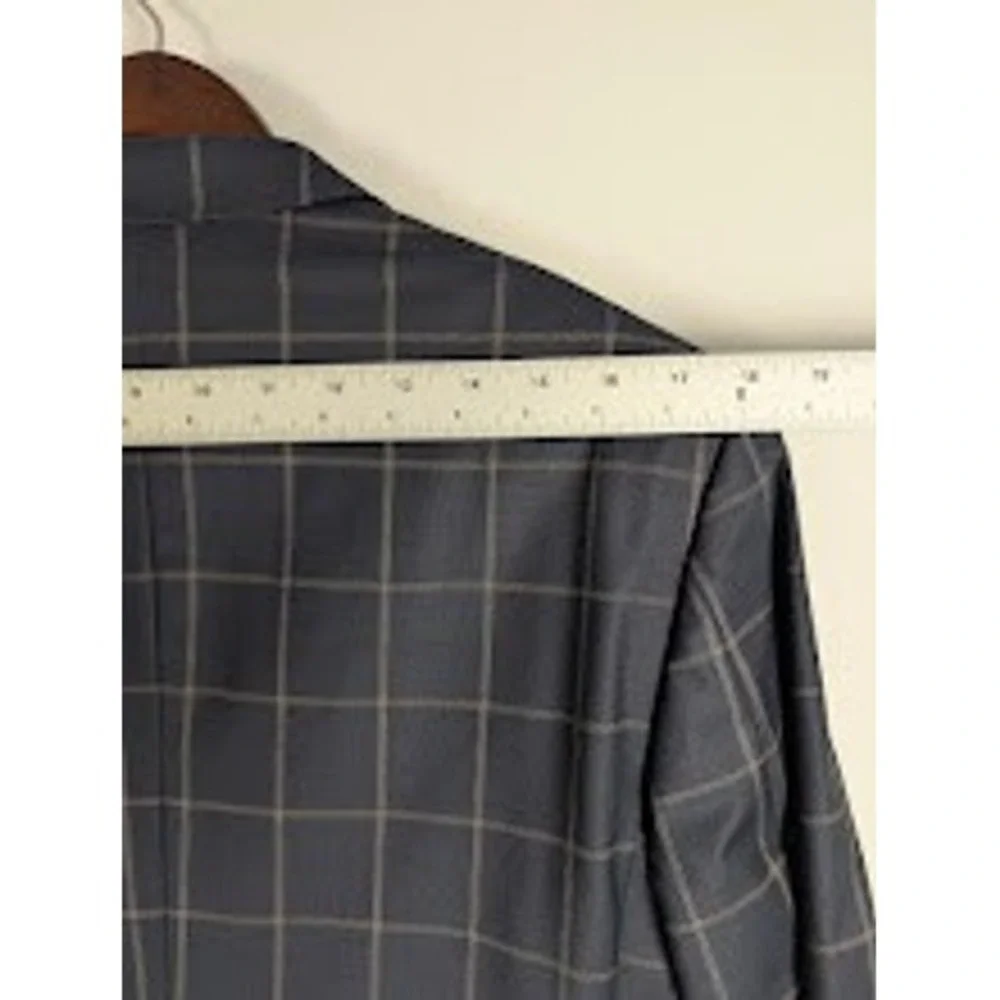Maceoo Descarte Blazer Mens 38/2 Small Navy Blue Tan‎ Windowpane Plaid Wool
